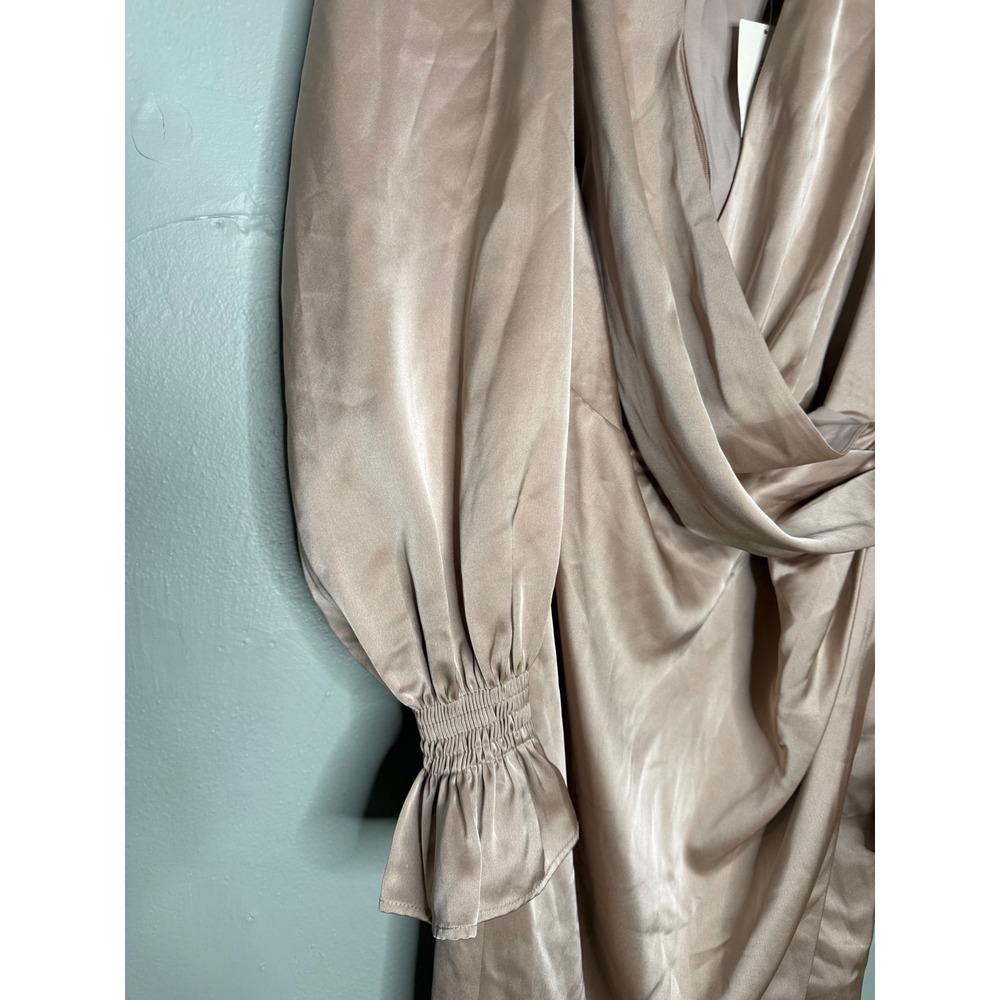 NWT Lavish Alice satin balloon sleeve wrap midi dress in champagne - Picture 8 of 11